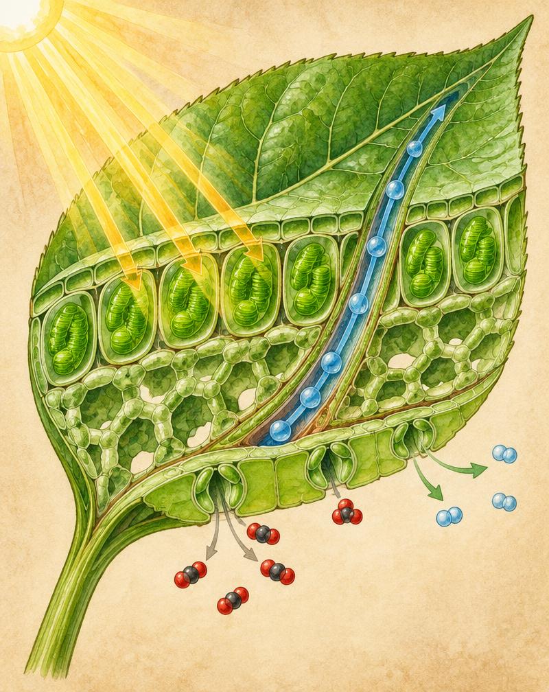Cutaway illustration of a leaf